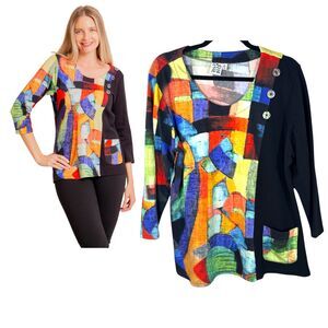 Parsley & Sage Darica Pocket Art to Wear Abstract 3/4 Sleeve Blouse Size Large